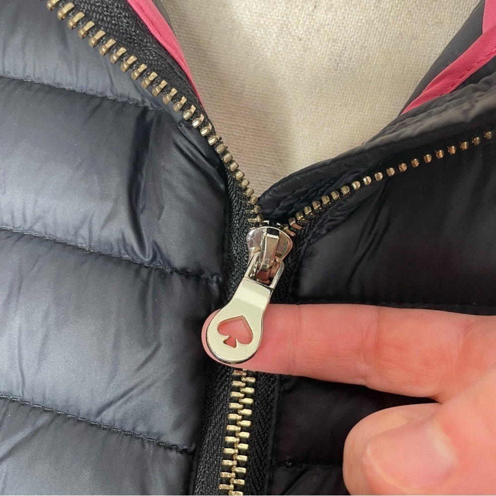 Kate Spade Packable Puffer Jacket Duck Down Feathers Black Pink Extra Small XS - Picture 5 of 13